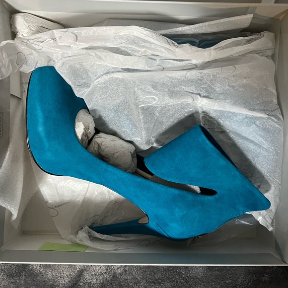 Jessica Simpson Peacock Green \ Kid-Suede High Heel - Picture 11 of 11